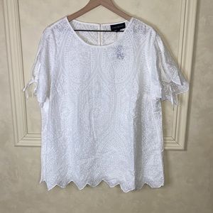 New! Lane Bryant White Embroidered Scalloped Hem Blouse size 14